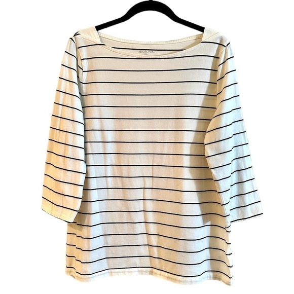 MERONA, WOMENS, BOAT NECK,3/4 SLEEVE TOP. WHITE WITH A THIN LINE STRIPE.SIZE XXL - Picture 1 of 5